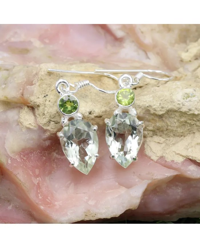 Natural Green Amethyst Earrings - Sterling Silver Peridot Handmade Versatile Jewelry for Women