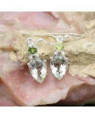 Natural Green Amethyst Earrings - Sterling Silver Peridot Handmade Versatile Jewelry for Women