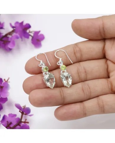 Natural Green Amethyst Earrings - Sterling Silver Peridot Handmade Versatile Jewelry for Women