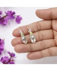 Natural Green Amethyst Earrings - Sterling Silver Peridot Handmade Versatile Jewelry for Women