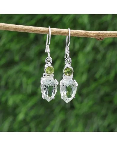 Natural Green Amethyst Earrings - Sterling Silver Peridot Handmade Versatile Jewelry for Women