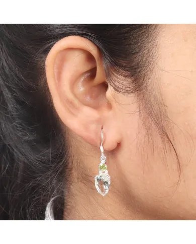 Natural Green Amethyst Earrings - Sterling Silver Peridot Handmade Versatile Jewelry for Women
