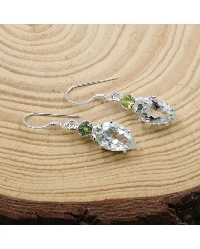 Natural Green Amethyst Earrings - Sterling Silver Peridot Handmade Versatile Jewelry for Women