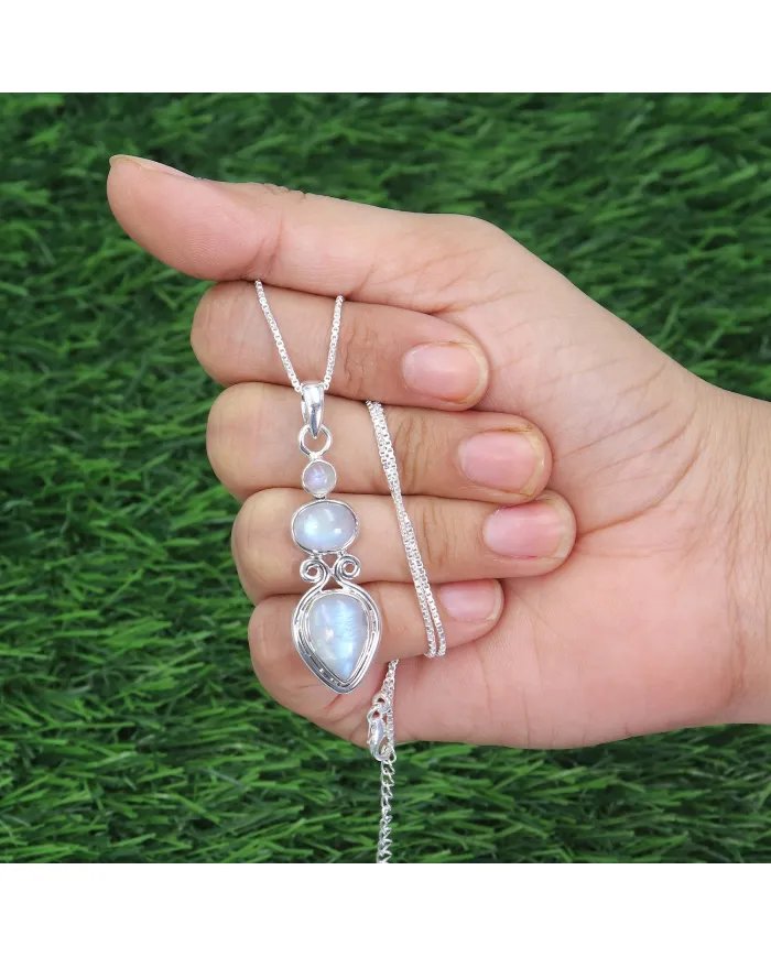 Rainbow Moonstone Pendant - Handmade 925 Silver Gemstone Jewelry