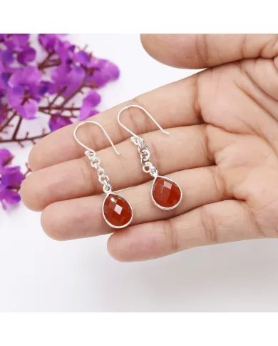 Natural Red Onyx Earrings - Sterling Silver Handmade Dangle Earrings for Women
