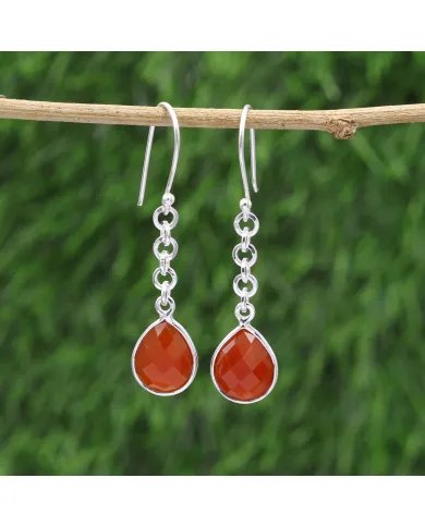 Natural Red Onyx Earrings - Sterling Silver Handmade Dangle Earrings for Women