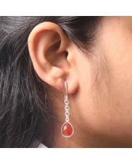 Natural Red Onyx Chain Earrings - 925 Sterling Silver Handmade Jewelry