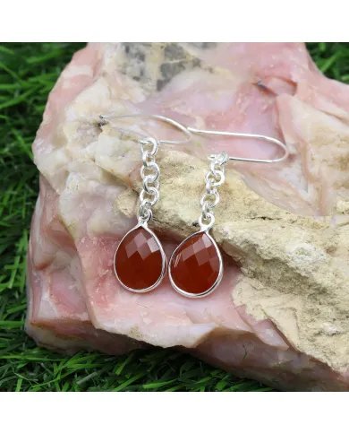 Natural Red Onyx Earrings - Sterling Silver Handmade Dangle Earrings for Women