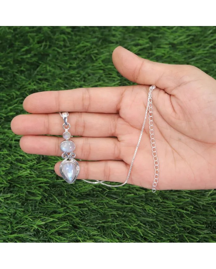 Rainbow Moonstone Pendant - Handmade 925 Silver Gemstone Jewelry
