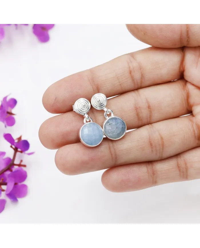 Aquamarine Earrings - Sterling Silver Handmade Versatile Jewelry for Her