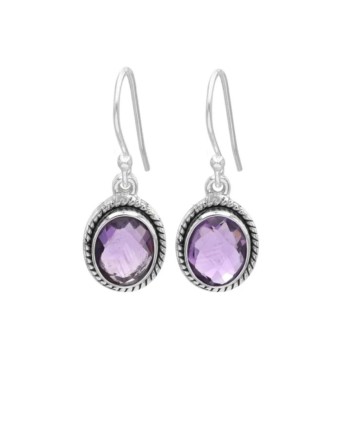Natural Amethyst Earrings - Sterling Silver Bohemian Handmade Drop Earrings