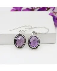 Natural Amethyst Earrings - Sterling Silver Bohemian Handmade Drop Earrings