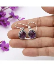 Natural Amethyst Earrings - Sterling Silver Bohemian Handmade Drop Earrings