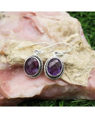 Natural Amethyst Earrings - Sterling Silver Bohemian Handmade Drop Earrings