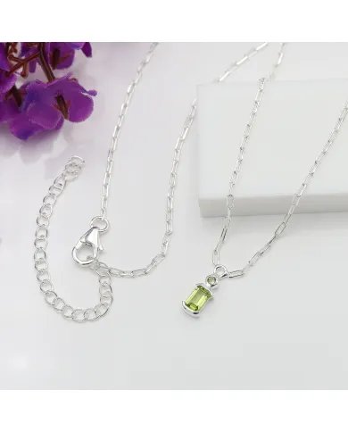 Peridot Pendant - Sterling Silver Handmade Link Chain Pendant for Her