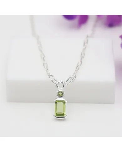 Peridot Pendant - Sterling Silver Handmade Link Chain Pendant for Her