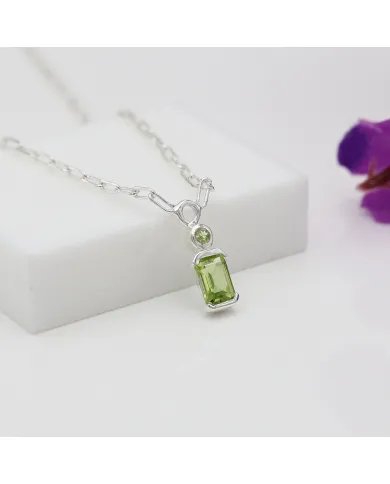 Peridot Pendant - Sterling Silver Handmade Link Chain Pendant for Her