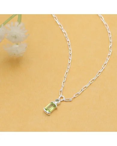 Peridot Pendant - Sterling Silver Handmade Link Chain Pendant for Her
