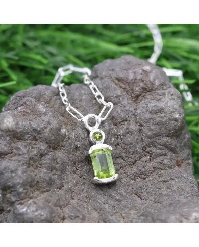 Peridot Pendant - Sterling Silver Handmade Link Chain Pendant for Her