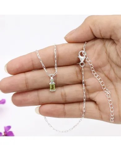 Peridot Pendant - Sterling Silver Handmade Link Chain Pendant for Her