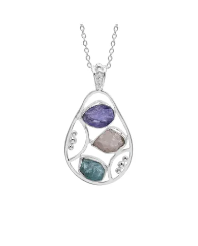 Raw Tanzanite Pendant Necklace with Rose Quartz and Apatite Gemstone