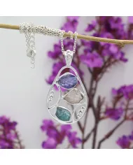 Raw Tanzanite Pendant Necklace with Rose Quartz and Apatite Gemstone