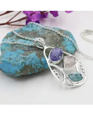Raw Tanzanite Pendant Necklace with Rose Quartz and Apatite Gemstone