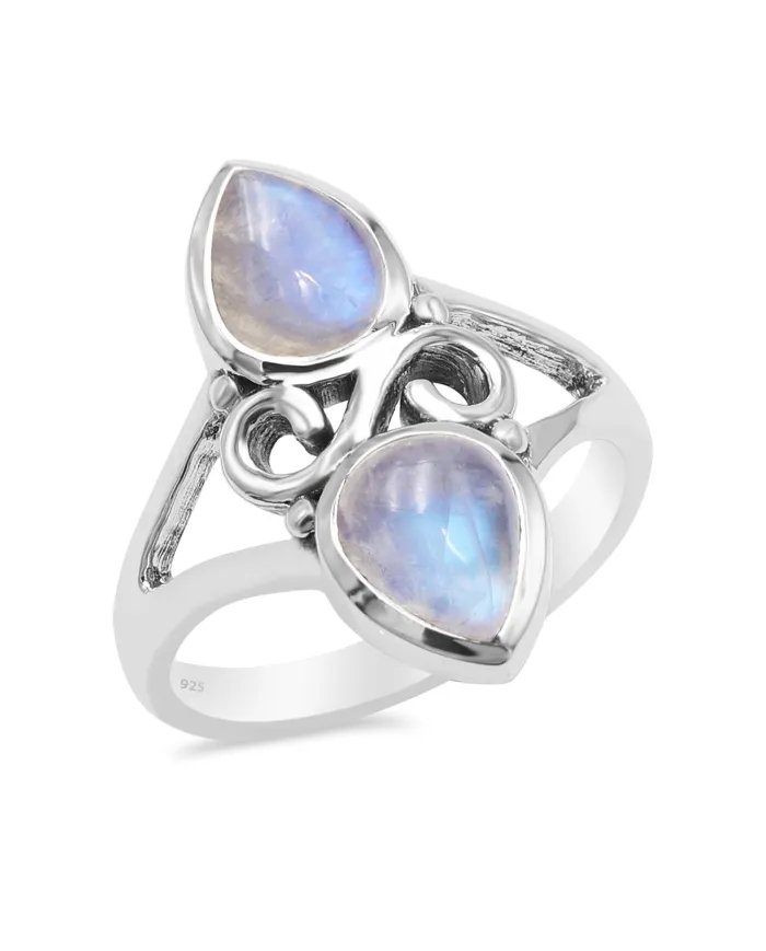 Rainbow Moonstone Ring - 925 Sterling Silver Pear Shape Handmade Jewelry