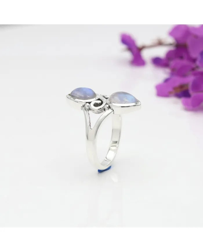 Rainbow Moonstone Ring - 925 Sterling Silver Pear Shape Handmade Jewelry