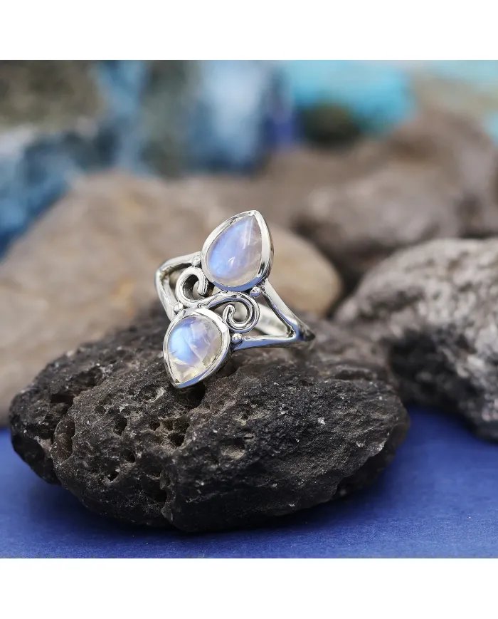 Rainbow Moonstone Ring - 925 Sterling Silver Pear Shape Handmade Jewelry