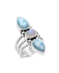 Larimar and Moonstone Ring – Handmade Sterling Silver Statement Dainty Ring for Women