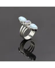 Larimar and Moonstone Ring – Handmade Sterling Silver Statement Dainty Ring for Women