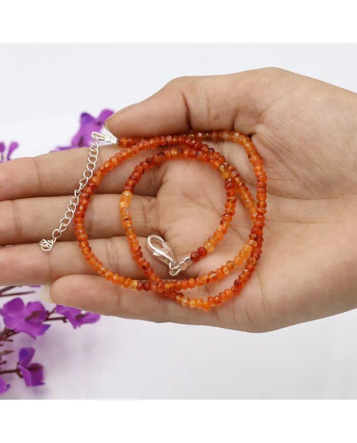 Natural Carnelian Beads Necklace - Sterling Silver Handmade Fancy Gemstone Necklace for Her