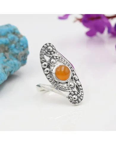 Carnelian Ring – Handmade Sterling Silver Boho Vintage Statement Ring for Women, Versatile Jewelry