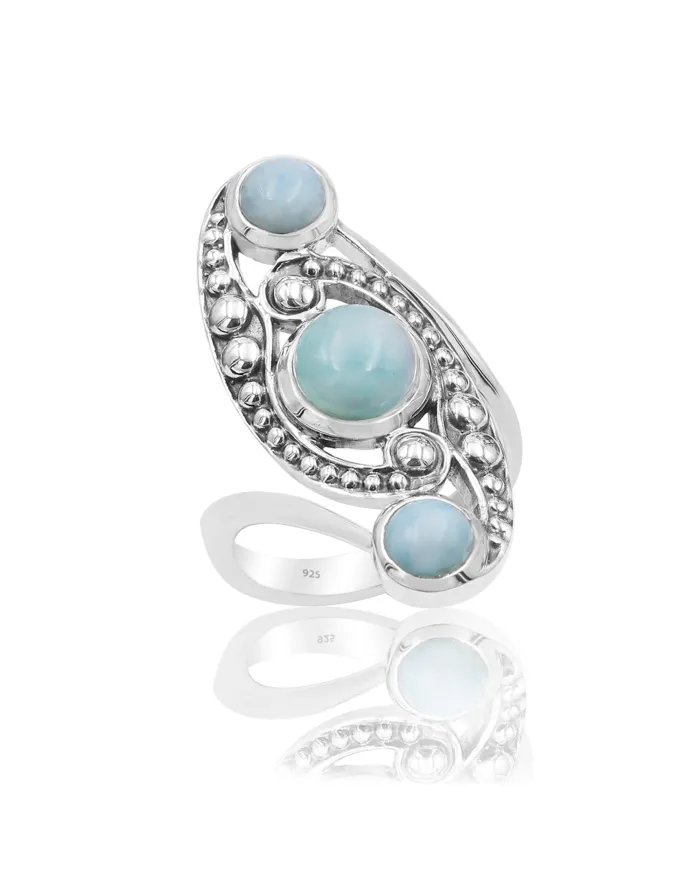 Natural Larimar Ring - Sterling Silver Statement Boho Handmade Ring Perfect Gift for Women