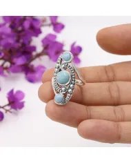 Natural Larimar Ring - Sterling Silver Statement Boho Handmade Ring Perfect Gift for Women