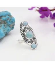 Natural Larimar Ring - Sterling Silver Statement Boho Handmade Ring Perfect Gift for Women
