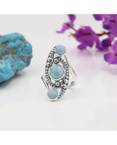 Natural Larimar Ring - Sterling Silver Statement Boho Handmade Ring Perfect Gift for Women