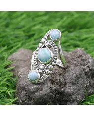 Natural Larimar Ring - Sterling Silver Statement Boho Handmade Ring Perfect Gift for Women