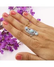 Natural Larimar Ring - Sterling Silver Statement Boho Handmade Ring Perfect Gift for Women