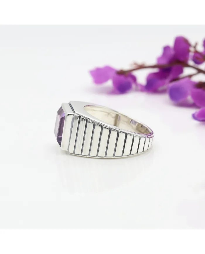Handmade Amethyst Ring - 925 Sterling Silver Statement Ring for Her & Him