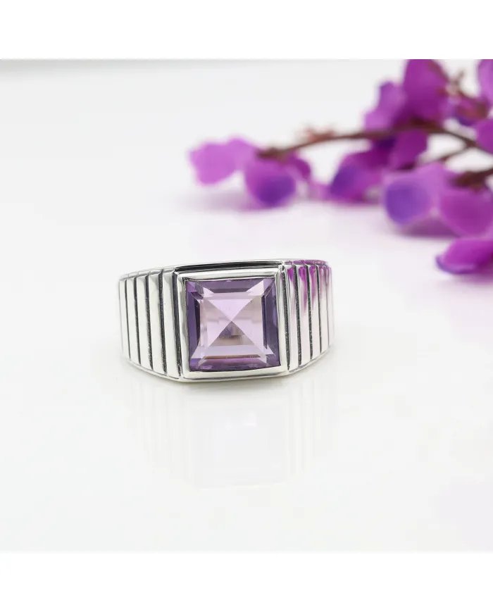 Handmade Amethyst Ring - 925 Sterling Silver Statement Ring for Her & Him