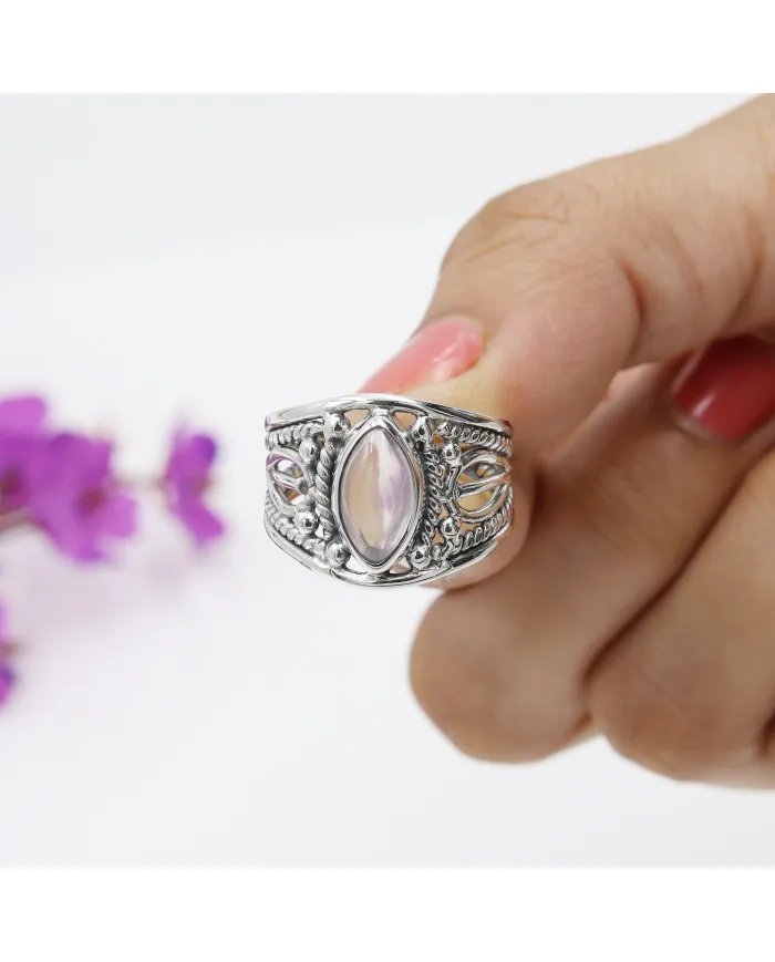 Rose Quartz Ring – Handmade Sterling Silver Boho Unique Jewelry, Gift for Her