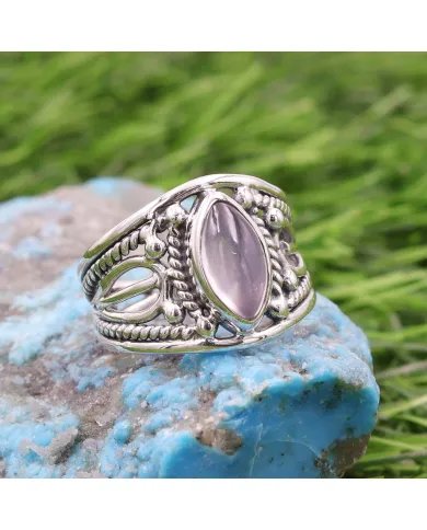 Rose Quartz Ring – Handmade Sterling Silver Boho Unique Jewelry, Gift for Her