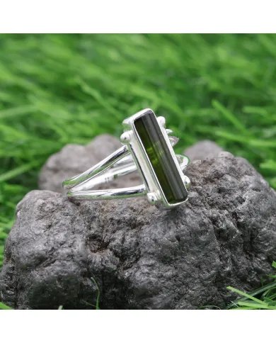 Tourmaline Ring – Handmade Sterling Silver Rough Gemstone Ring for Women