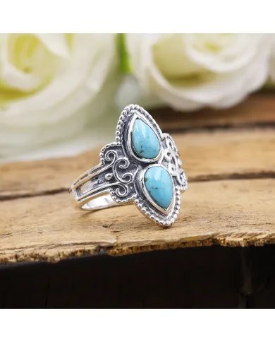Arizona Turquoise Ring – Handmade Sterling Silver Boho Statement Jewelry for Women