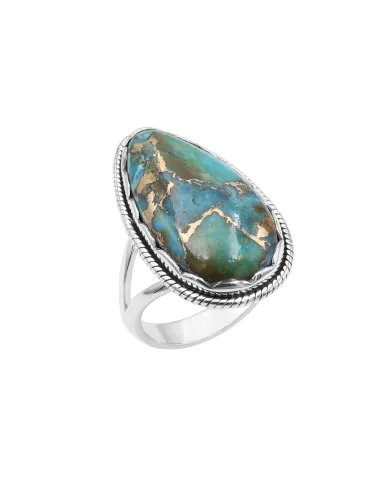 Blue Copper Turquoise Handmade Ring - Sterling Silver Statement Boho Style Ring for Her