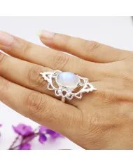 Rainbow Moonstone Ring - Sterling Silver Statement Boho Jewelry