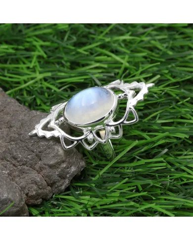 Rainbow Moonstone Ring - Sterling Silver Statement Boho Jewelry