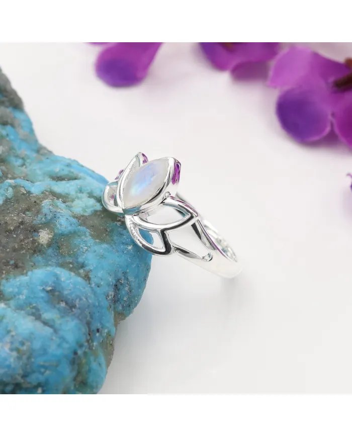 Handmade Moonstone Ring - Sterling Silver Flower Design, Statement Jewelry for Women